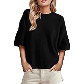 GREAIDEA Womens Short Sleeve Sweater Oversized Crewneck Cozy Knit Pullover Tops Trendy 2026 Business Casual Tee Shirts