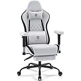 Morkprism Gaming Chair Breathable Fabric,Computer Office Chair with Footrest,Massage Lumbar Support and Gel Pad,Ergonomic Reclining Gamer Chair with Adjustable Armrests and Spring Cushion Grey Black