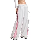 Verdusa Women's Baggy Sweatpants Elastic Waist Casual Bow Wide Leg Pants with Pocket Y2K Going Out Travel Pants