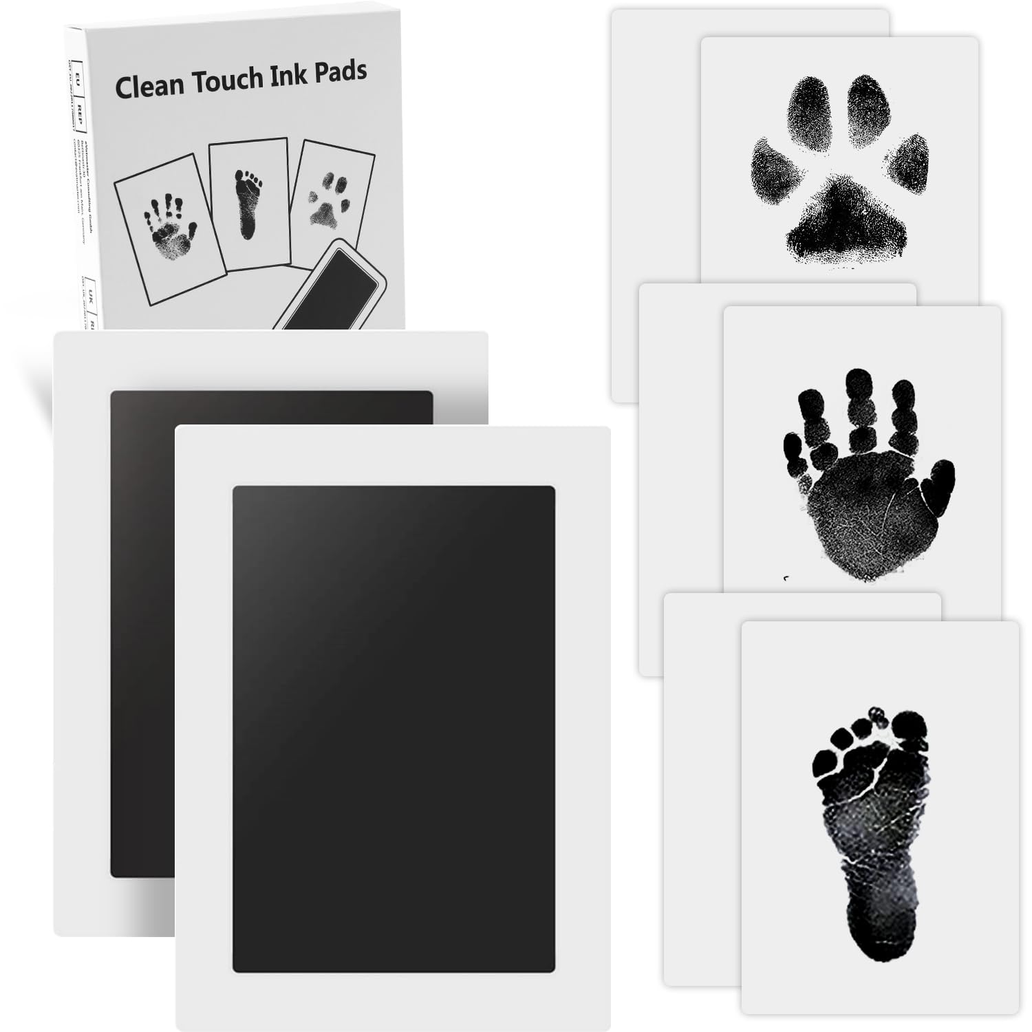 Zemiu Baby Handprint and Footprint XL Size Kit,2 Pcs Baby Handprint Ink Pads with Clean-Touch & 6 Imprint Cards Safe for Baby, Family Keepsake, Pet Paw