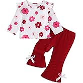 Kucnuzki Toddler Baby Girl Clothes Outfit Long Sleeve Ruffle T Shirt Top Bell Bottom Pants Two Piece Fall Winter Outfits