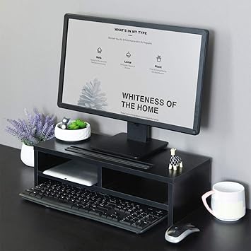 Amazon Com Board Wood Monitor Stand Arm Riser Desk Storage With