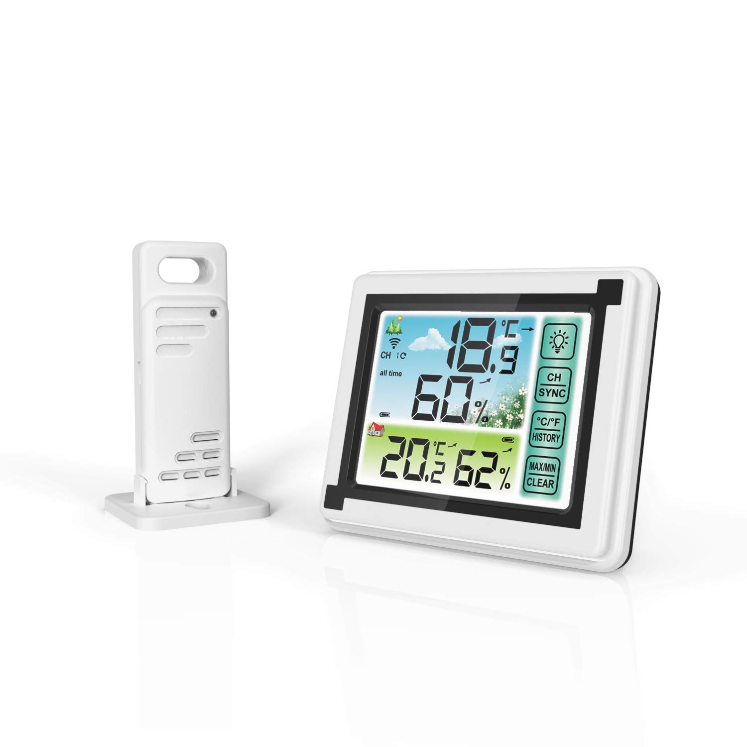 DollaTek Wireless Weather Station with Outdoor Indoor Sensor Digital Thermometer Hygrometer with Large LCD Screen for Home and Office