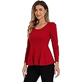 Allegra K Women's Long Sleeves Scoop Neck Casual Peplum Shirt Tops