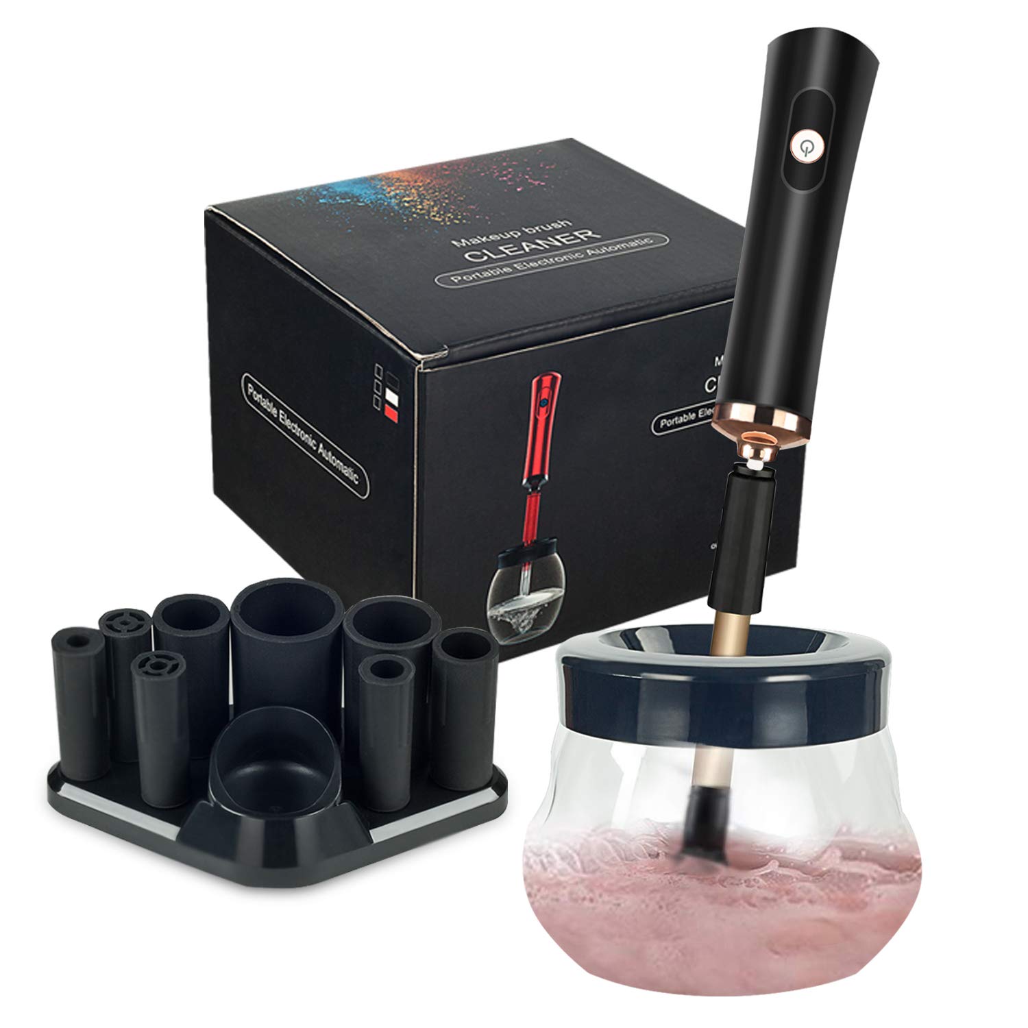 Pro 2019 Upgraded Electric Makeup Brush Cleaner and Dryer,DOTSOG Automatic Brush Spinner for all brushes,Wash and Dry in Seconds,with 8 Size Rubber Collars