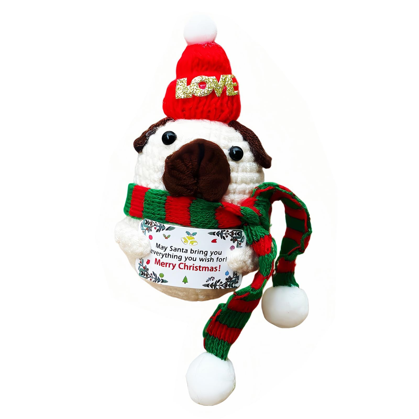 aieieii Christmas Cute Stuff, Emotional Support Crochet Gift Xmas Positive Dog Positive Crochet Animals with Inspirational Card, Knitted Doll Gift for Party Decoration Birthday Easter Christmas