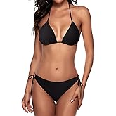 Zonsaoja Women String Bikini Set Halter Side Tie Two Piece Swimsuit Triangle Bathing Suits
