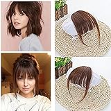 Ugeat 100% Human Hair #6 Medium Brown Front Fringe with Hair Temples Clip in Hair Extensions One Piece Striaght Fringe Hairpiece Accessories