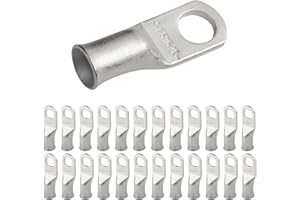 SELTERM 25pcs 4 AWG 5/16" Stud Marine Grade Tinned Copper Battery Cable Lugs, 4 Guage Ring Terminals, UL Wire Lugs Electrical Battery Cable Ends, Tinned Copper Lugs Battery Terminal Connectors