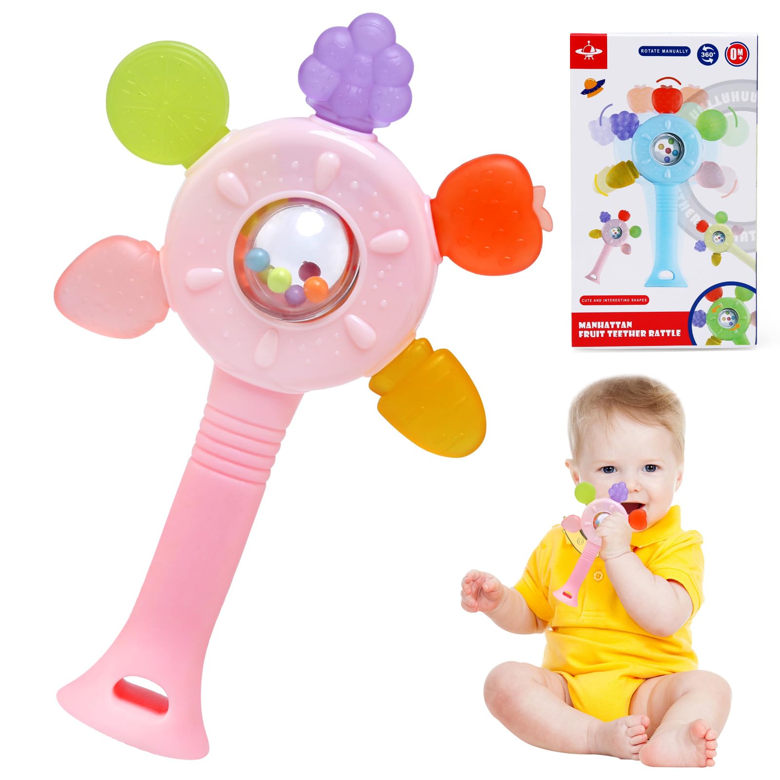 LinStyle Baby Toys 0-6 Months,Baby Montessori Sensory Teething Toys, Anti-Strangling Design,Newborn Shaker Grab Learning Developmental Toy Gift for 3 6 9 12 Month Boys Girls (Pink)