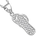 925 Sterling Silver CZ Womens Girls Flip-Flop Slipper Pendant Necklace