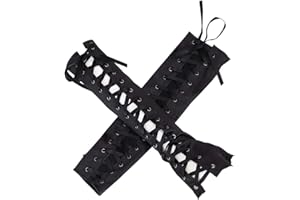 Awlsyj Women's Sexy Lace up Fingerless Gloves Long Lace Satin Elbow Gloves Halloween Costumes Punk Party