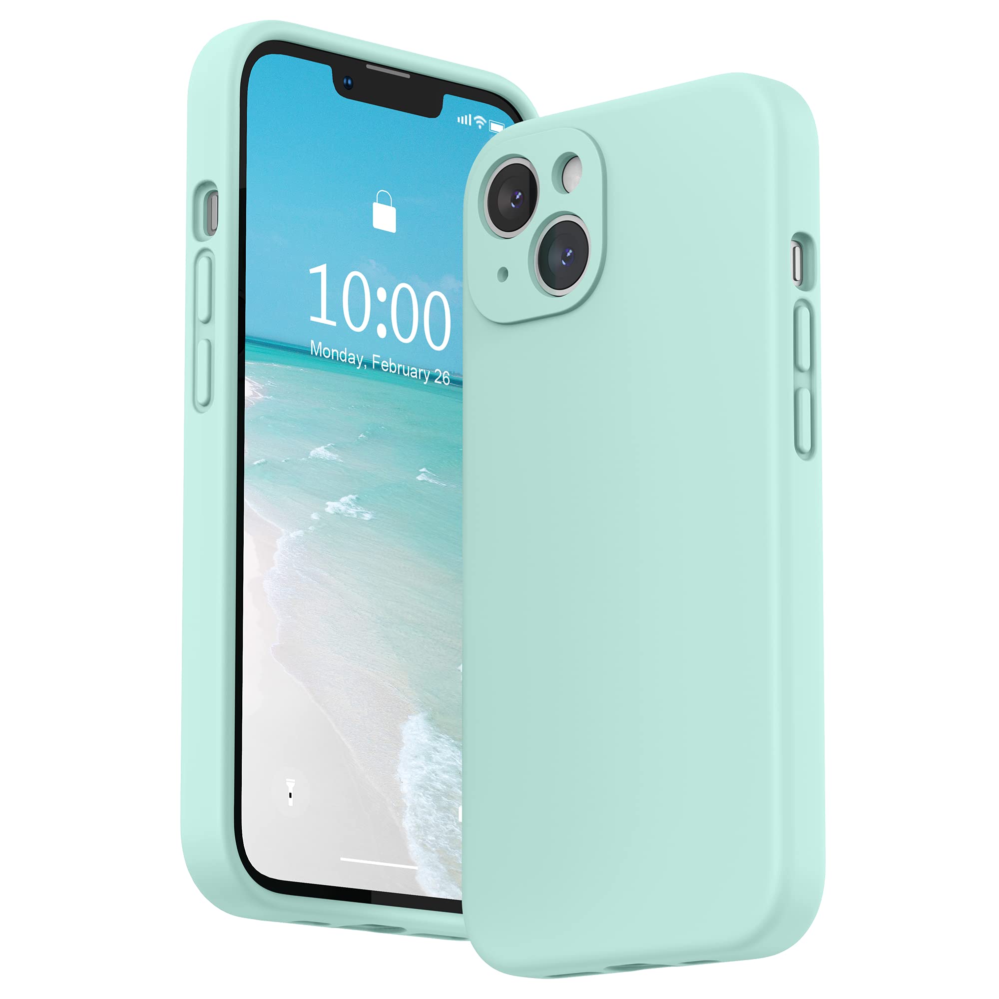 SURPHY Compatible with iPhone 13 Case with Screen Protector, Liquid Silicone Protection for Each Lens Shockproof Thickened Rubber Cover for iPhone 13 6.1 inch 2021, Mint — image 1