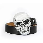 POSKLA Men's Skull Head Buckle Leather Belt Waist Band, Jeans Decorative Punk Belt