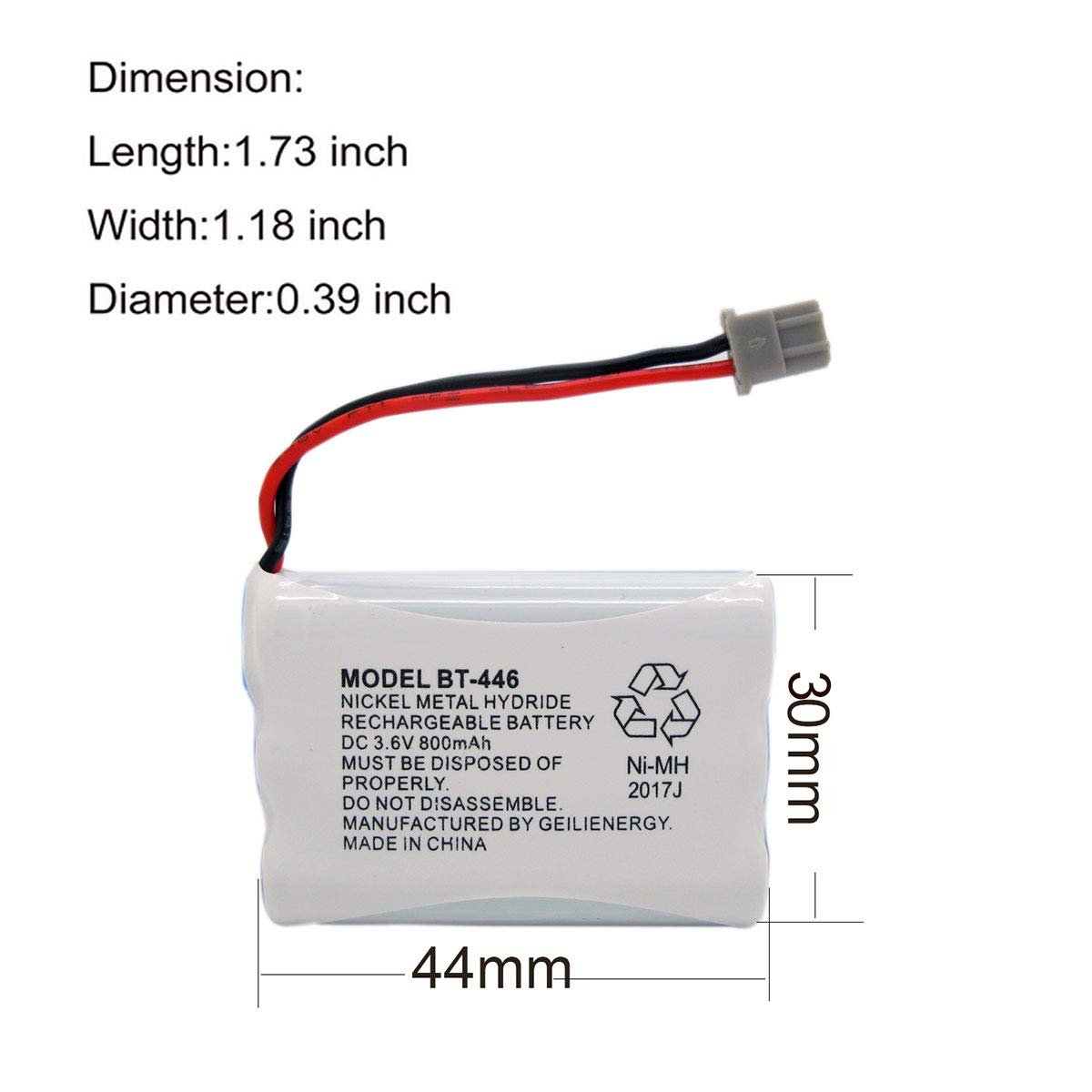 GEILIENERGY BT446 BT-446 Phone Battery Compatible with Uniden BBTY0503001 BT-1004 BT-1005 GE-TL26402 BT-504 CPH-488B 3.6V 800mAh (2 Pack)