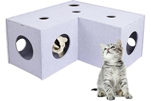 Aberatail Cat Tunnel Hideaway for Indoor Cats - Soft Felt Toy With Interactive Peek Hole, Cave and Cube for Small, Medium, Large Cats