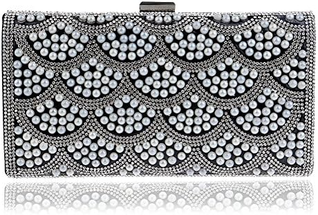 Lngciu Lady Evening Bag Telephone Wallet Purse Pearl Womens Clutch(Black)