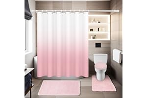 BAAHRNOM Pink Shower Curtain Set 4 Piece Bathroom Sets with Shower Curtain and Rugs and Non Slip U Shaped Toilet Rugs Luxury Bathroom Decor Sets