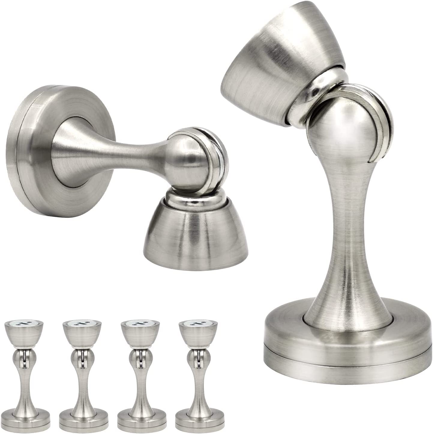 Magnetic Door Stop, 6 Pack Stainless Steel Door Stopper Magnetic Door Catch Brushed Nickel Heavy Duty Floor Soft-Catch Door Holder, Magnetic Doorstops Chrome Wall Protector Keep Your Door Open, Silver