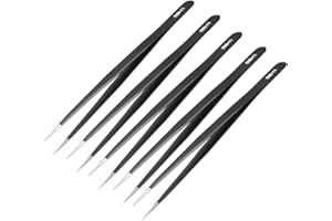 uxcell ESD-11 Tweezers, Anti-Static Stainless Steel Non-Magnetic Straight Pointed Tip for Craft Jewelry Electronics, 5.5" Ove