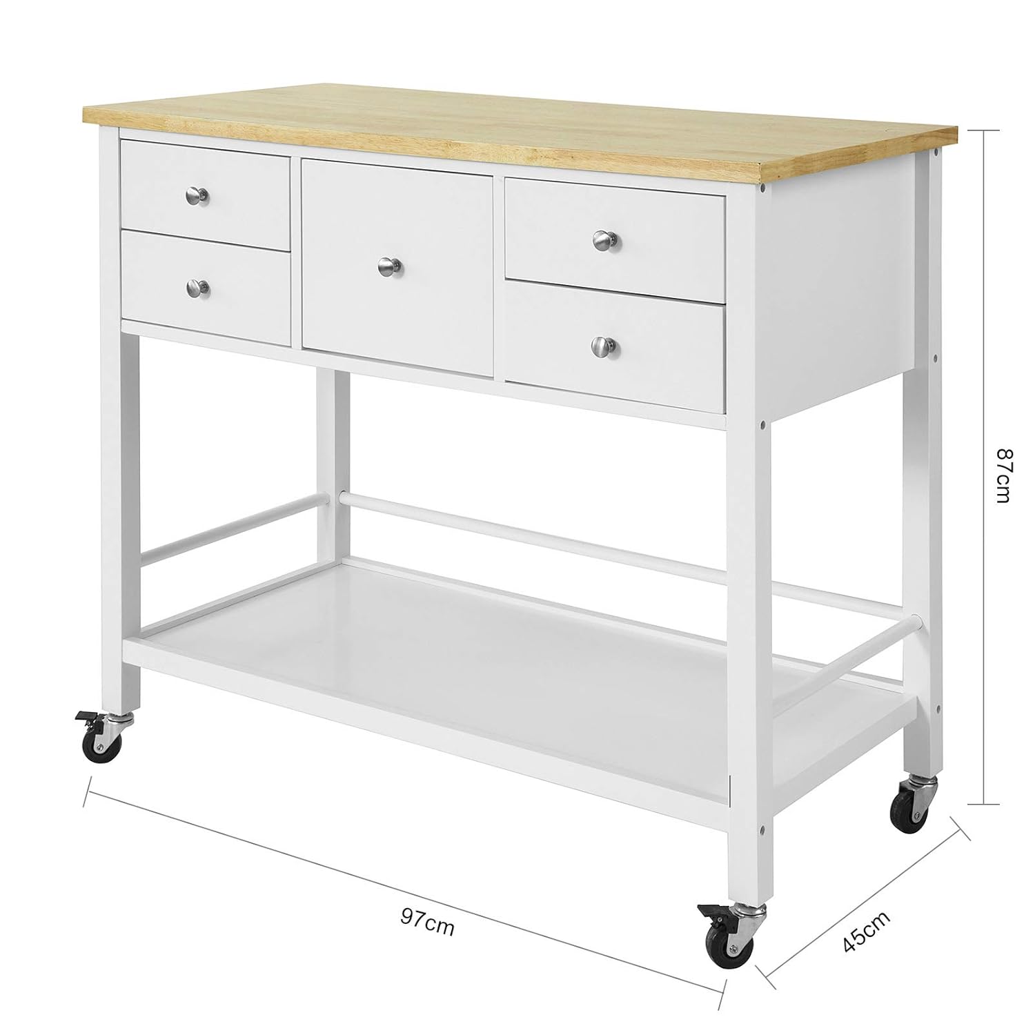 SoBuy FKW80-WN Kücheninsel Sideboard Küchenwagen Sevierwagen mit 5