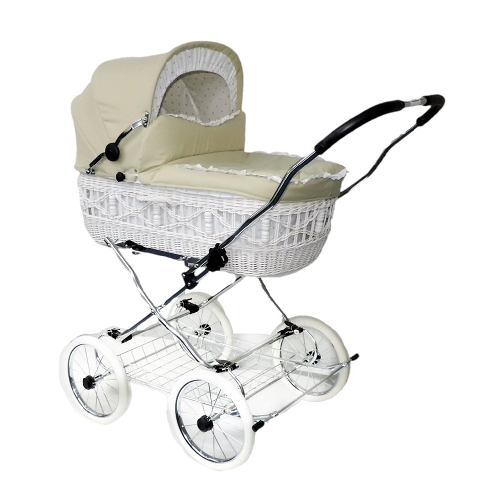 Gestell für Eichhorn SEN-WW-K045-RF-EVA Weidenkorbkinderwagen mit Lederriemengestell Korb Weide weiß, EVA-Rad, Stoff beige