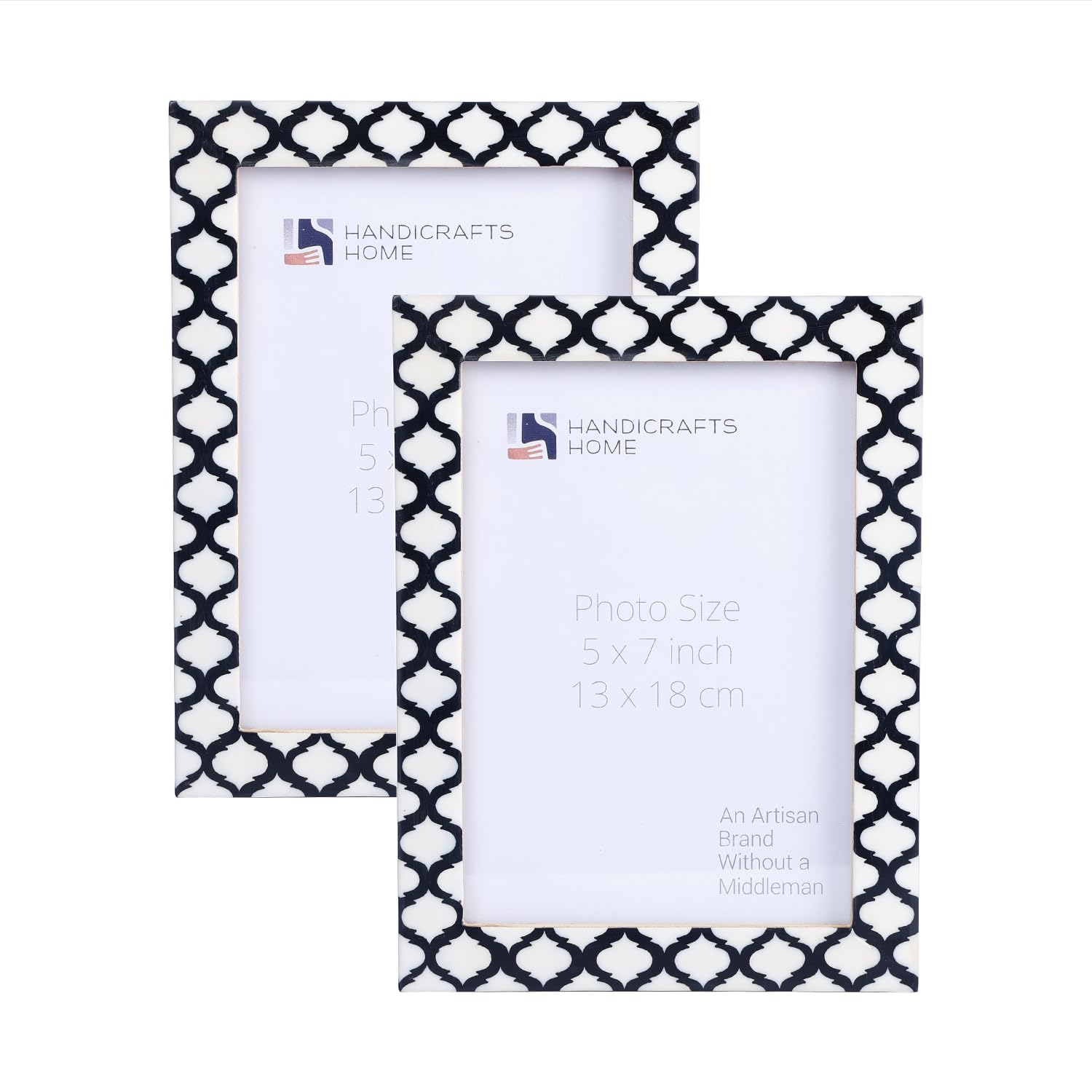 Handicrafts Home Black & White Vintage Photo Frames for Wall or Tabletop Display, 5x7 Picture Frame Set of 2,Boho Farmhouse Gallery Wall Frame Set, Artisan Handmade Home Decor, Handmade Moroccan Frame