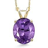 Gem Stone King 14K Yellow Gold Purple Amethyst Pendant Necklace for Women | 4.05 Cttw | Gemstone February Birthstone | Oval 12X10MM | With 18 Inch Chain