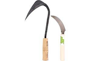 ALL THAT GARDEN Bundle Set of YoungJu DaeJangGan Original Homi (Hand Plow Hoe) and Saw Tooth Sickle, for Easy Digging, Seeding, Planting, and Gardening
