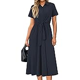 Newshows Womens Wear to Work Teacher Business Casual Outfits Long Dresses Tie Waist Shirt Dress Attire with Pockets