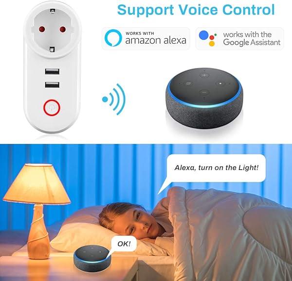Enchufe Inteligente WiFi Welltop Smart Plug con 2 puertos USB Enchufe Wifi Funciona con Amzan Alexa y Google Home Control Remoto Temporizador No Requiere Concentrador Solo 24 Ghz