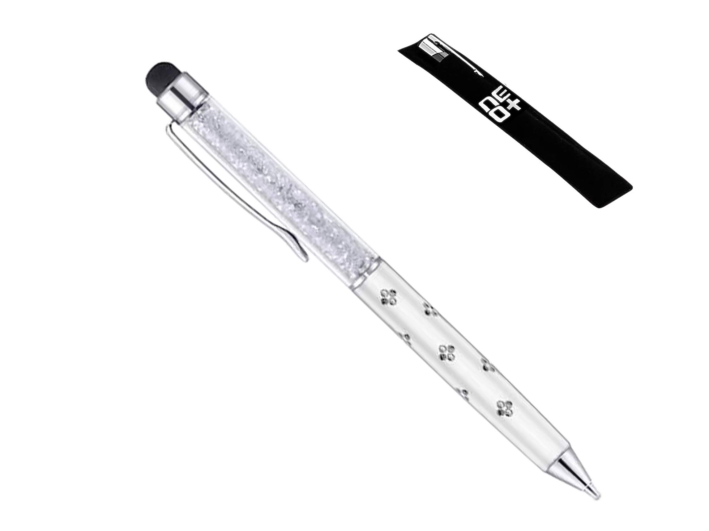 QUALITY 2-in-1 Capacitive Touchscreen Stylus and Ballpoint Pen with Crystals. FREE REFILL - UK SELLER (white)