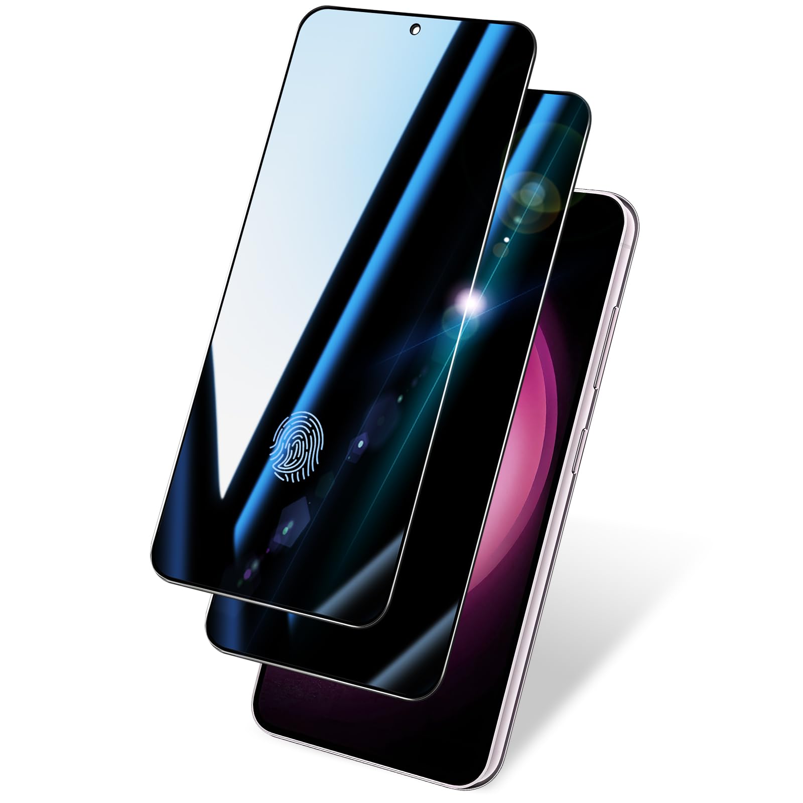 BSUWIN Privacy Screen Protector 2-Pack for Samsung S23 Plus/S23+ | Case Friendly & Fingerprint Unlock Compatible | 1-Minute Install, 9H Hardness Tempered Glass