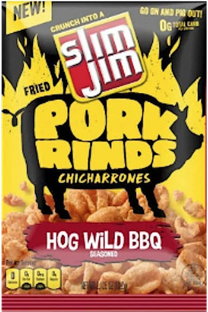 NEW Slim Jim Pork Rinds Chicharrones Squealin' Hot & Hog Wild Bbq Net Wt 2oz (hog wild bbq, 1)