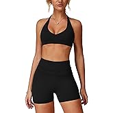 Workout Sets for Women 2 Piece Compression Sports Bra and High Waisted Yoga Shorts Exercise Gym Jogger Sets