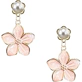 QIAOLEHUI Pearl Flower Stud Earrings for Women Alloy Floral Stud Earrings with Simulated Pearl Gold Plated Earrings Hypoallergenic for Mom Bride