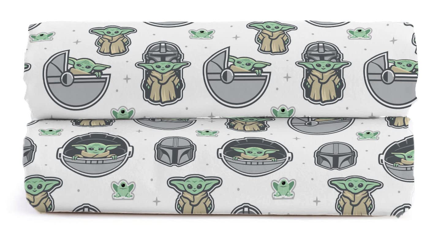 Jay Franco Star Wars Mandalorian The Cutest Bounty 100% Cotton Fitted Sheet 90 x 200 cm Single Size Set of 2,White
