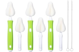 Carebabymore 8 Piece Sponge Nipple Bottle Brushes, Baby Bottle Brush with 3 Piece Nipple Cleaner, 3 Piece Replacement Heads and 2 Piece Straw Brushes, Green