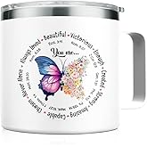 SANDJEST Inspirational Gifts for Women Christian Gift for Friends Sister Mom You Are Beautiful Faith Bible Tumbler 14oz Insulated Coffee Mug with Handle Religious Gift for Birthday Christmas