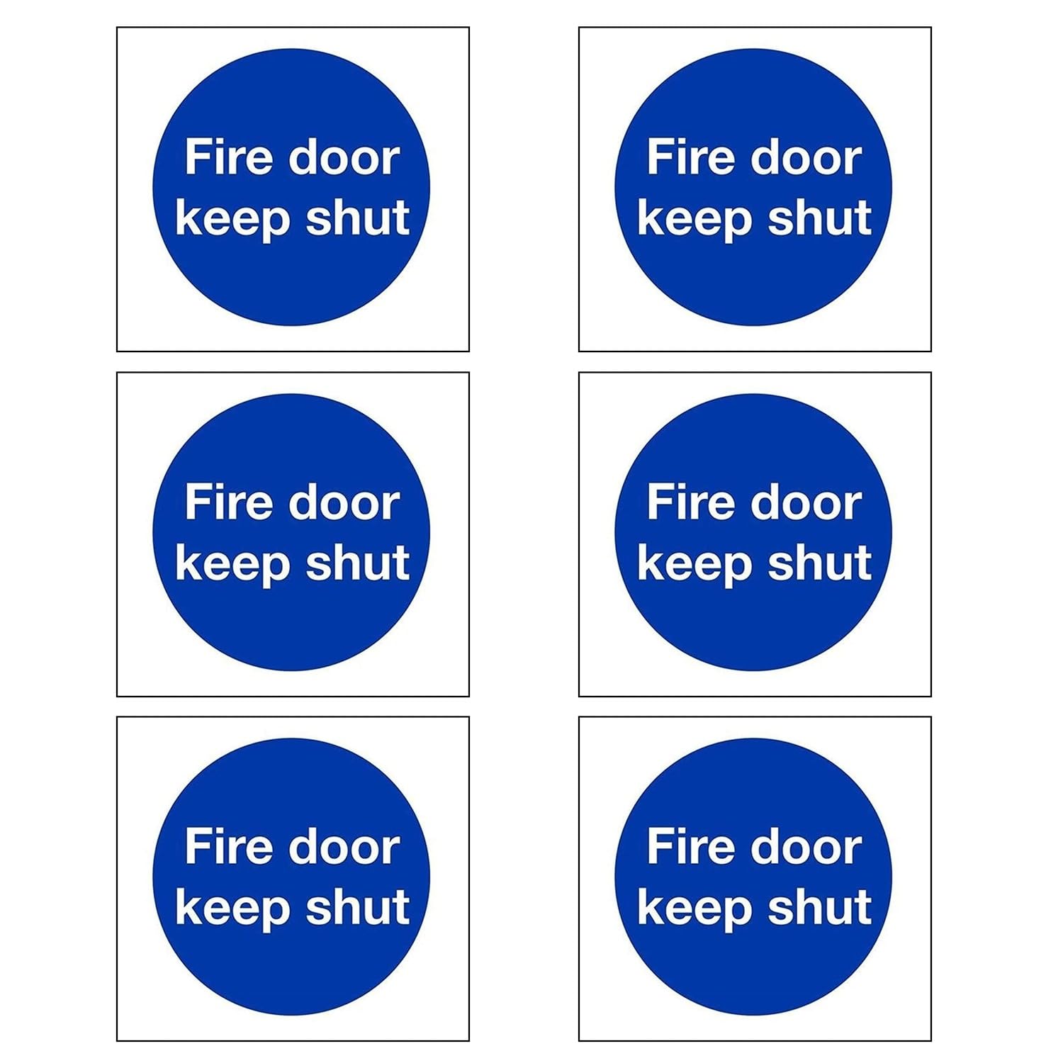 Fire Door Safety Signs - Fire Door Keep Shut Stickers Self Adhesive Vinyl Stickers – 80mm x 80mm (6 Pack)