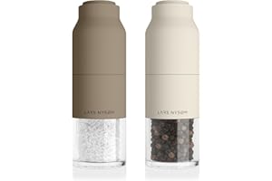 LARS NYSØM Salt and Pepper Grinder Set Stainless Steel with Adjustable Grinder I Bottle Design Spice Mills Set Manual (Brown/Beige)