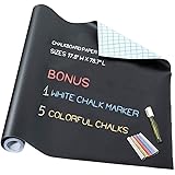 Chalkboard Paper - Blackboard Vinyl Paper Removable Bulletin Wall Sticker, Giveaway of Free: 1 White Chalk Marker Pen + 5 Colorful Chalks - 17.7" W x 78.7" L