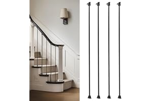 Gleefurny Balusters for Staircase Interior - Stair Railing Indoor Spindles, Iron Balusters Banister, Hollow Square, 1/2inch x 44inch, Plain Iron Balusters and Swivel Shoes (Pack of 10), Satin Black