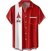 YBHUO Mens Christmas Santa Shirt Hawaiian Bowling Print Short Sleeve Casual Button Down Xmas Vacation Shirts