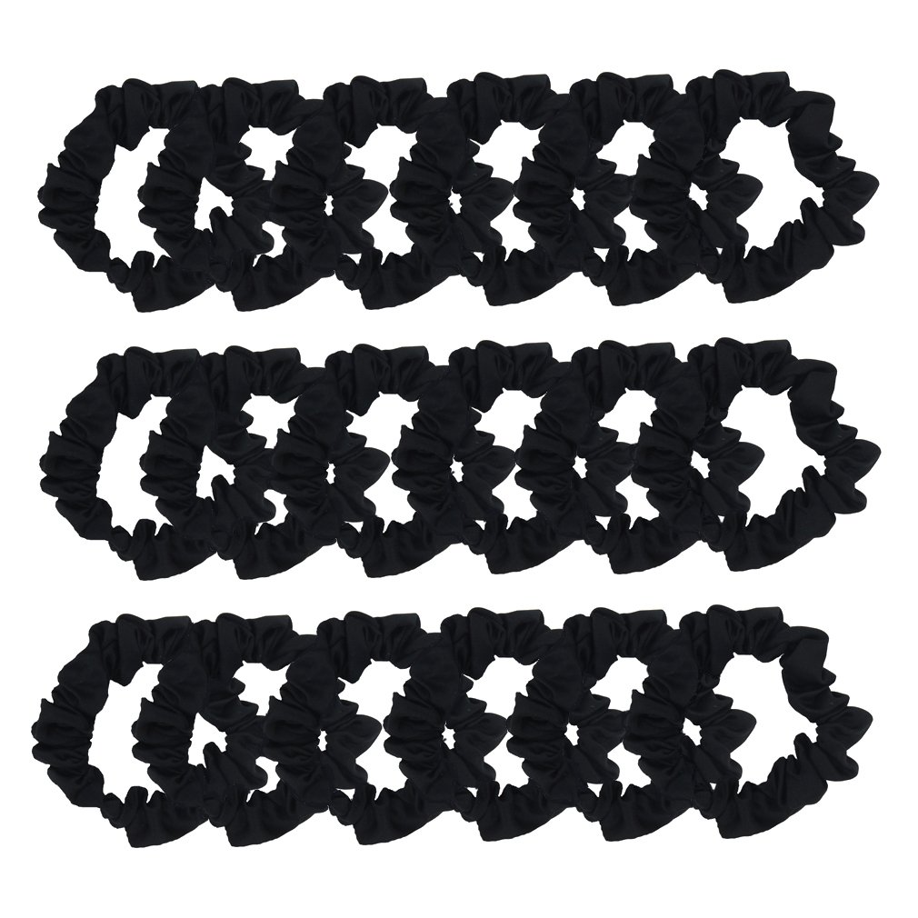 Furling Pompoms Set of 24pcs Satin Hair Bands Elastic Hair Ties Ponytail Holder Satin Fabric Hair Scrunchies for Women (Black)