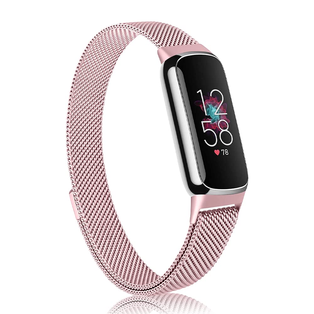 Niboow Strap Compatible with Fitbit Luxe, Men Women Magnet Stainless Steel Mesh Metal Breathable Watch Band Compatible with Fitbit Luxe - Pink