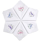 Selected Hanky Women's Cotton Handkerchiefs for Wedding, Assorted Floral | Set of 6 in 100% Soft cotton, Ladies Hankies, each 11" x 11", with floral embroidery and butterfly lace; machine washable.