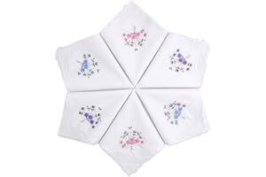 SelectedHanky Women's Cotton Handkerchiefs Flower Embroidered with Lace, Ladies Hankies 6 Pcs - Assorted