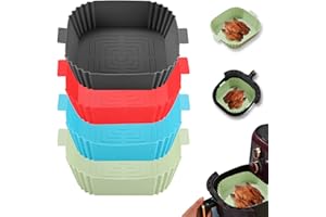 LYHOLKEER Silicone Air Fryer Liners, 4Pcs 7.6inch Square Air Fryer Silicone Liners Reusable for 3-6QT Air Fryer,Replacement Of Flammable Parchment Paper,Food Safe,Easy to Clean,Air Fryers Accessories