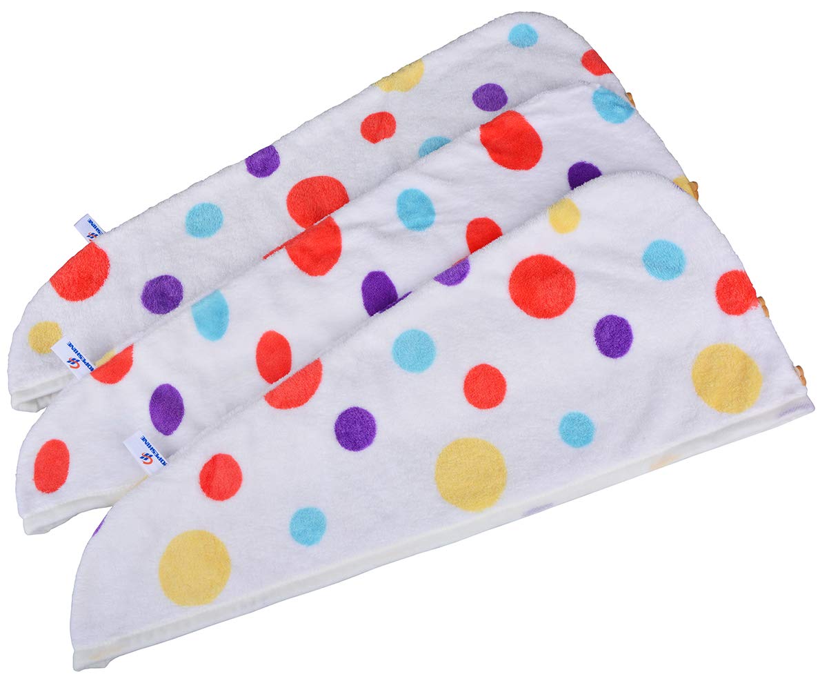 HOPESHINE Microfiber Hair Towel Wrap Small Size for Little Girl 3-Pack Super Absorbent Magic Instant Hair Drying Towels (StampR 3-Pack): Home & Kitchen